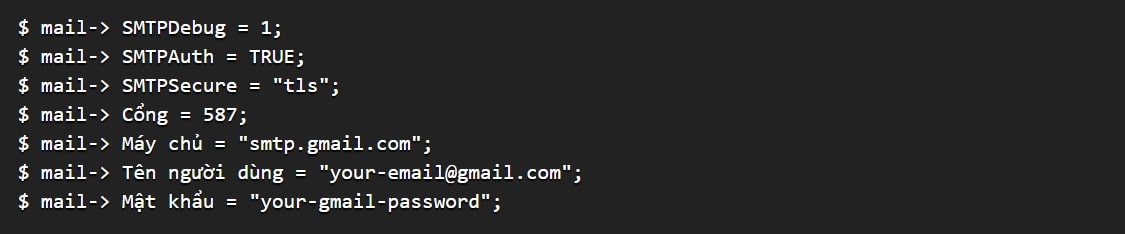 code gửi mail bằng smtp trong php